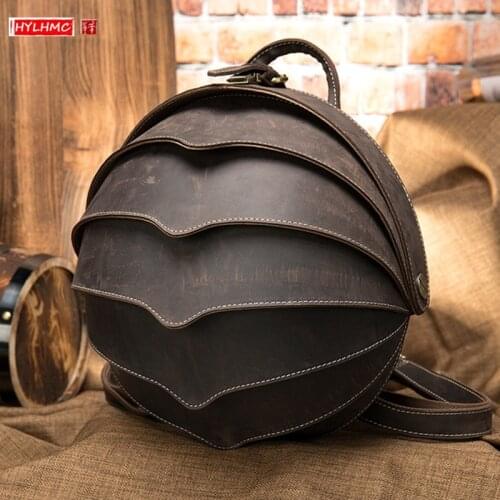 Genuine Leather Beetle Series Men Backpack British Crazy Horse Leather Backpacks Female Casual Bag Original Handmade Unisex Bag