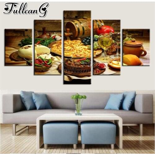 FULLCANG 5 piece diy diamond painting Restaurant Kitchen full square round drill mosaic embroidery sale food home decor FC2475