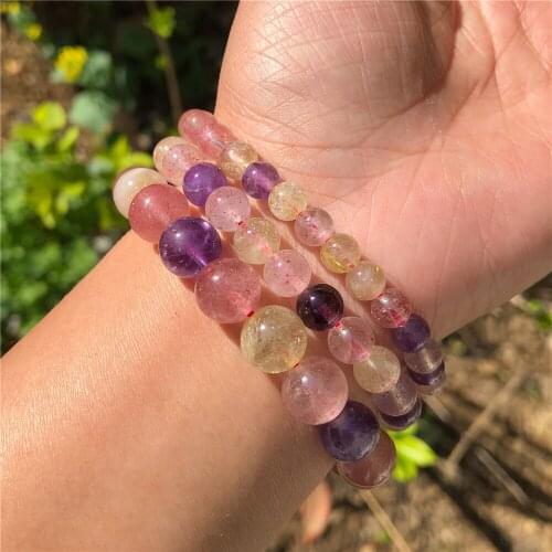 Natural Super Seven 7 Colorful Rutilated Quartz Round Bead Bracelet Crystal Healing Stone Fashion Women Jewelry Gift