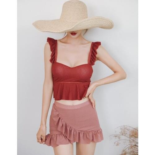 2020 New Swimwear Women Two Pieces Beach Wear Bathing Suit Sport Outdoor Padded Skirt Swimsuit Ruffled Swimdress Suits