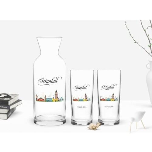 Personalized Colorful Printed Istanbul Design Tourist Dual Arrack Cup and Carafe Gift Seti-3