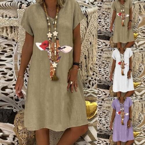Womens Fashion Casual O-neck Cotton Linen Giraffe Print Short Sleeve Dress Casual Fashion Female Women Dress Платье Женское