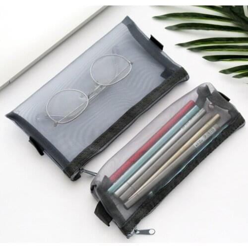Transparent Mesh Pencil Bag Large Capacity Pencil Cases Nylon Soild Color Pen Bag Office School Supplies Student Zipper Bag
