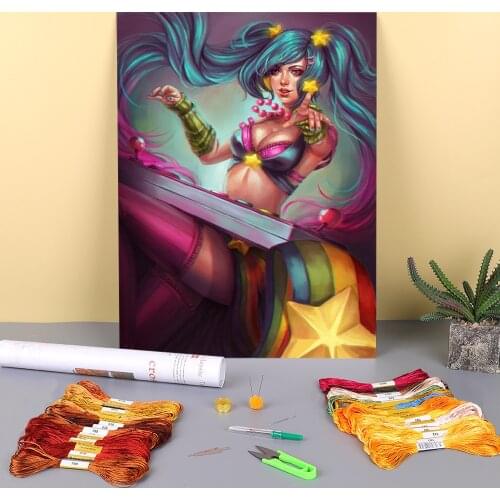 Cartoon Girl Woman Printed Water-Soluble Canvas 11CT Cross Stitch DIY Embroidery Complete Kit DMC Threads Handiwork Sales