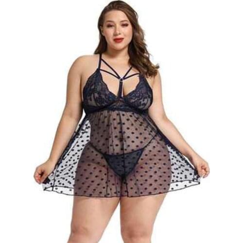 Sexy Ladies Lingerie Lace Sleepwear Thong Underwear Hollow-Out Night Dress G-String Plus Size Black L-5Xl