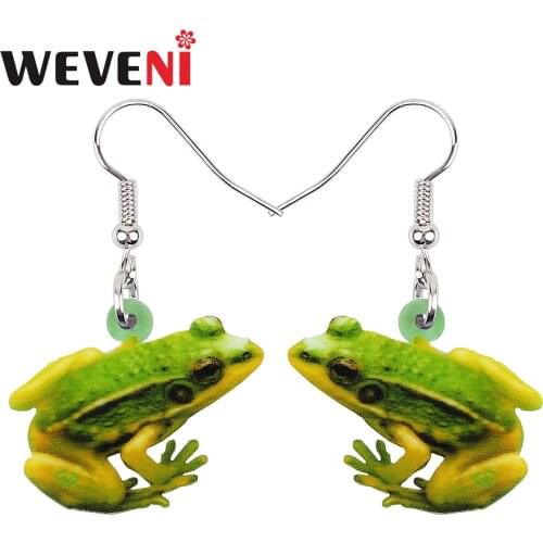 WEVENI Acrylic Green Sitting Frog Earrings Drop Dangle Fashion Animal Jewelry For Women Girls Ladies Accessories Novelty Gifts