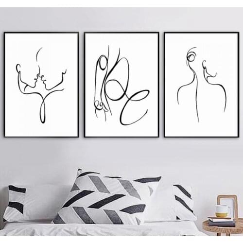 Modern Minimalist Posters and Prints Black White Abstract Figure Line Art Canvas Painting Home Decoration for Living Room Bedroo