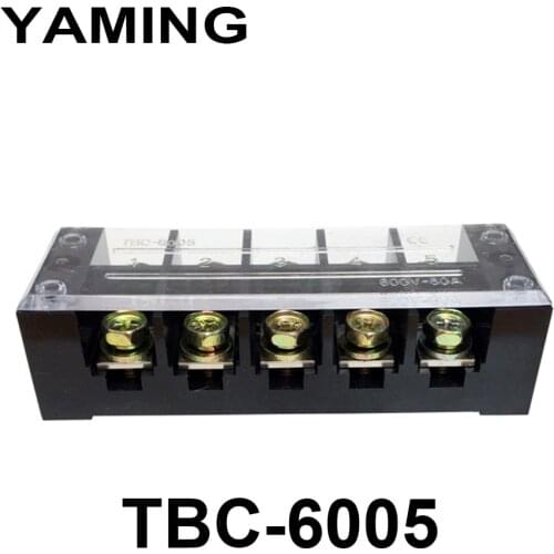 TB-6005/TBC-605 60A/5P Inflaming Retarding Fixed Type Copper Connection Terminal Plate Row Wire Connector 2PCS