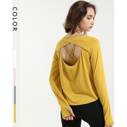 Open Back Top Loose Shirts for Women Quick Dry Long Sleeve Crop Top Women Yoga Tops Dance Running Fitness Workout Tops for Women