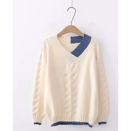 Urifens Japanese Mori Girl Small Fresh Knitted Sweater Female Long-sleeved Color Matching V-neck Sweater Women Pullover LBJ3012