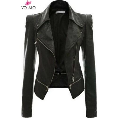 Spring Autumn Winter Ladies Motorcycle Leather Jackets Women Turn-down Collar Zipper Slim Black Moto & Biker Jacket Female