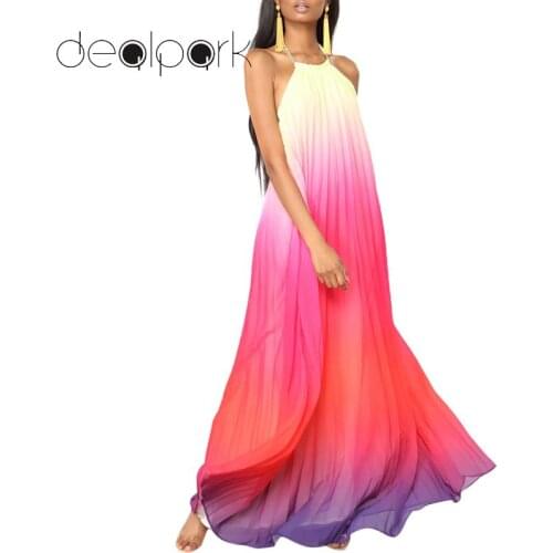 2020 Summer Beach Dresses Women Backless Chiffon Maxi Dress off Sleeve Halter Boho Dress Party Robe Bohemian Long Dress Vestidos