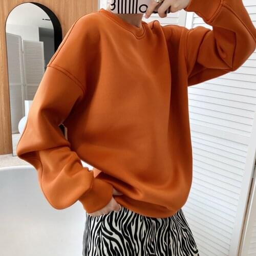 LMQ NEW Autumn Winter Women Space Cotton Sweatshirt Solid Color Pullovers Tops Long Sleeve Loose Casual Streetwear Tracksuit