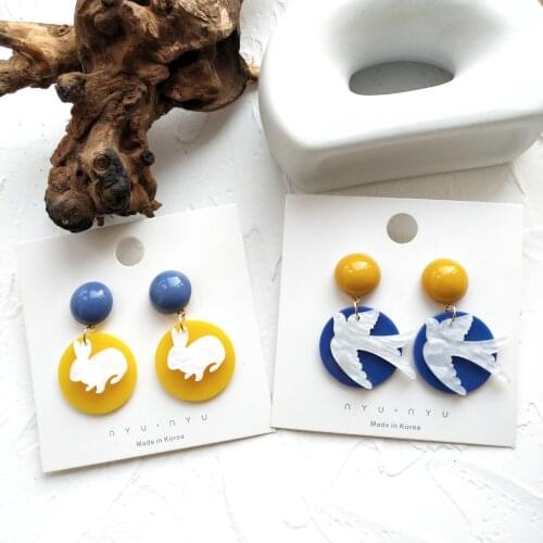 ZiccoWong Cartoon Cute Rabbit Swallow Ear Stud Earring For Women Chinese Style Lovely Animal Handmade Stud Earring Girls Gift