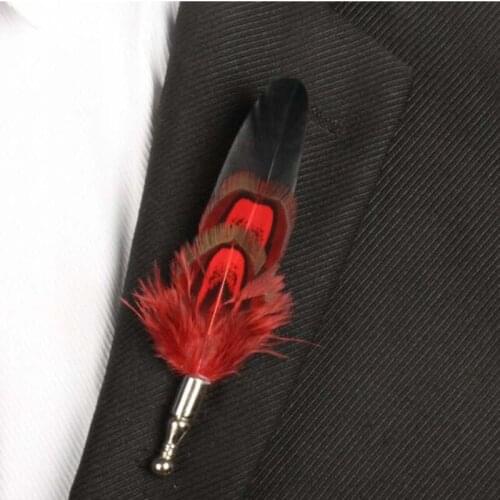 10Pcs/Lot Feather Corsage Groom groomsman Wedding party Best Man suit peacock Feather Boutonniere For Guy pin Wedding Flowers
