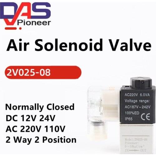 2V025-08 Normally Closed 12V 24V 220V 1/4" BSP 2 Way 2 Position Air Solenoid Valve 2V025-08 Pneumatic Control Valve