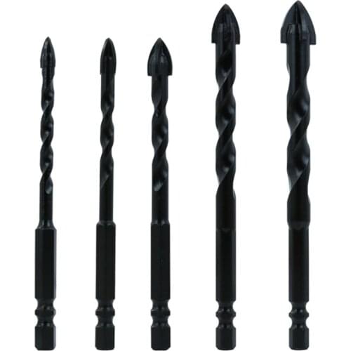 517A Black Hexagon Handle Cross Triangle Drill 5 PC Set Alloy Straight Shank Sp-iral Chip Flute Set Sp-iral Chip