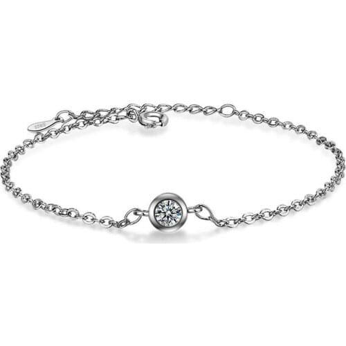 925 Sterling Silver Bracelet Round Shape Cubic Zirconia Fashion Chain Linked For Women charm bangle Jewelry Gift Pulseira