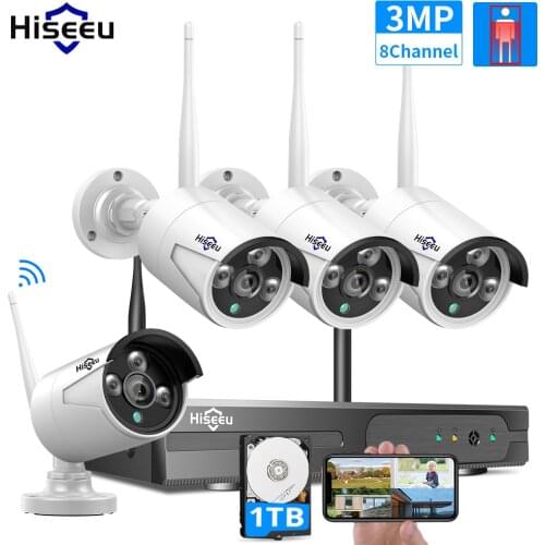 WIFI IP Bullet Camera 3MP 1536P 8CH NVR Wireless CCTV Security System Kit Infrared 4PCS Cam Remote Viewing 1T HDD