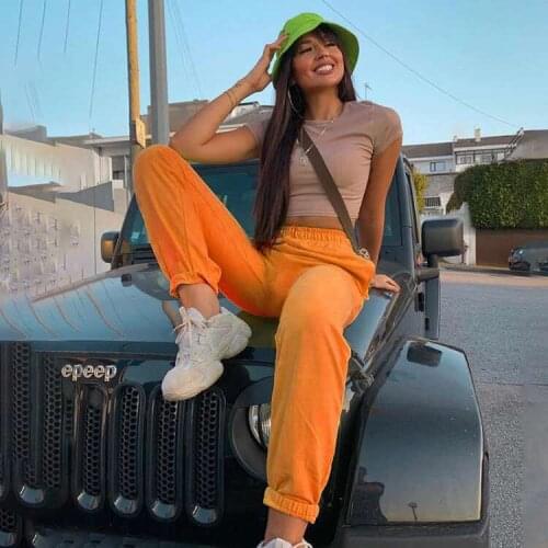 Casual Women Orange Joggers Trousers Fashion New High Elastic Waist Sports Sweatpants Autumn Spring Streetwear Female Pants