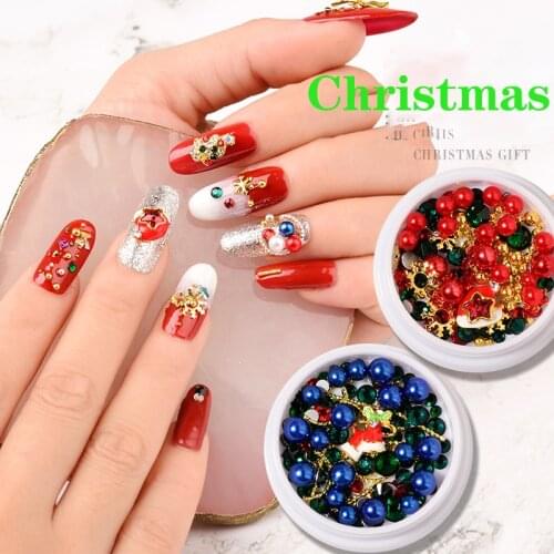 1Box Christmas Series Colorful Nail Rhinestone DIY Design Tool Nail Jewel Rivet Alloy Pearl Beads 3D Nail Art Decoration JS1-21