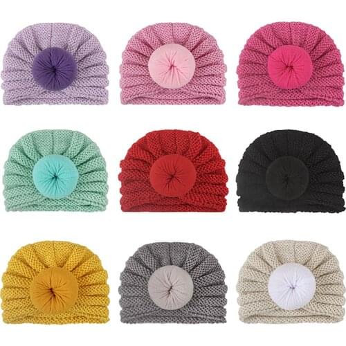 Baby Hat Soft Lovely Donut Warm Flower Bonnet Newborn Elastic Turban Knitted Hats Toddler Hair Band Infant Cap Hair Accessories