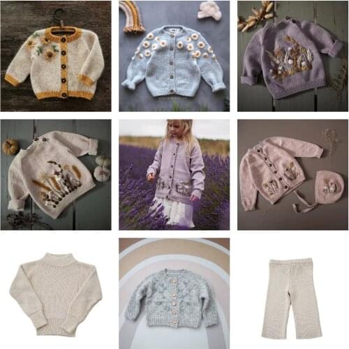 Childrens Sweaters INS Autumn and Winter New Girl Cardigan Long-sleeved Warm Hand-embroidered Hat Sweater Set