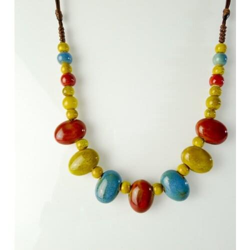 Long Rope Colorful Ceramic beads pendant Necklaces Handmade DIY fashion Necklace for women #EY202