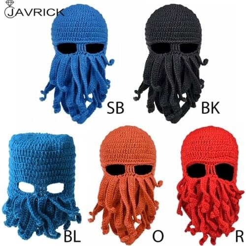 Men Women Creative Funny Tentacle Octopus Knitted Hat Long Beard Beanie Cap Balaclava Winter Warm Halloween Costume Cosplay Mask