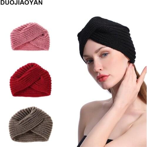 DUOJIAOYAN Wool Kint Headgear Eur-merican Popular Crown Warm Women Turban Indian Fashionable Muslim Scarf Scarf