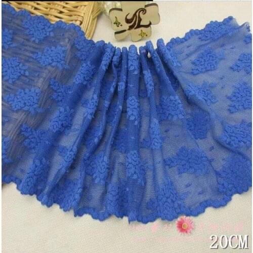 1 Meter 20cm Width Blue Stretch Embroidered Lace Fabric Trim Elastic Lace Fabric Ribbon For DIY Sewing Accessories