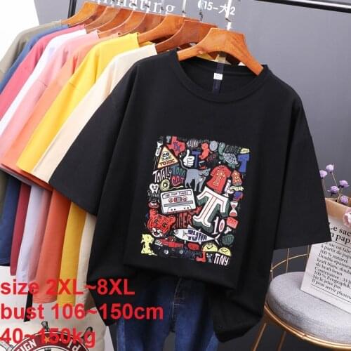 Women Large T Shirts Plus Size 5XL 6XL 7XL 8XL 40-150kg Summer Oversized Loose Harajuku TShirts Short Sleeve Tops for Women Tees