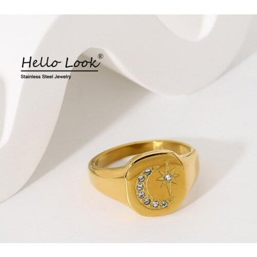 HelloLook Crytal Star Moon Rings for Teens Stainless Steel Stacking Finger Ring for Women Jewelry Size 6# 7# 8