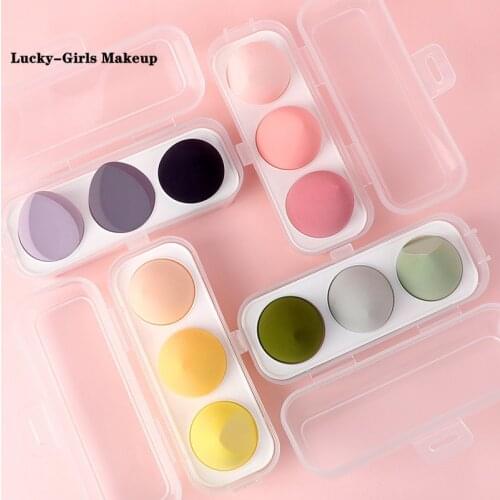 Lucky-Girls 3 Pcs Beauty Egg Sponge Puff Powder Air Cushion BB Color Wet and Dry Makeup Tool Cosmetic Blending Sponges