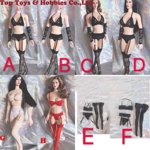 1/6 Scale Woman Bikini stockings underwear Lace underwear garter sleeves bikini set for 12 inches Female Doll seamless Body