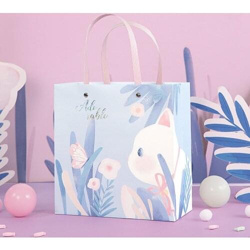 Cute cat gift bags with portable Baby Shower party favors paper bags for gifts box packaging бумажные пакеты bolsas regalo 10pcs