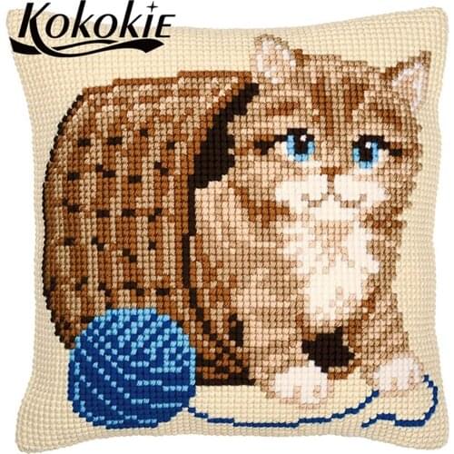 Diy accessories for cross stitch pillow kits knitting needles kit for embroidery yarn pillowcase cats embroider needlework set