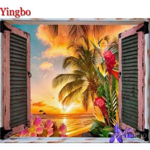 Seascape beach cross stitch kit 5D Diamond embroidery full square round painting flower window mosaic rhinestone painting decor