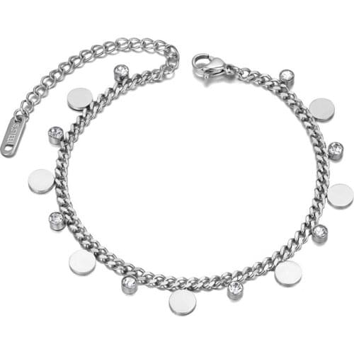 Neo-Gothic Stainless Steel Small Disc Charm Bracelet For Women Trendy Bohemia Beach CZ Crystal Bracelet Jewelry B20150