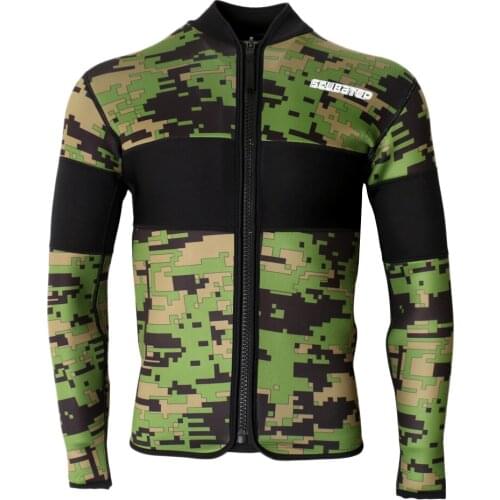 2.5mm Neoprene Green Camo Scuba Diving Wetsuit Top Snorkel Surf Jacket S/M/L/XL/XXL for Bodyboard Surfing Rafting Boating Acce