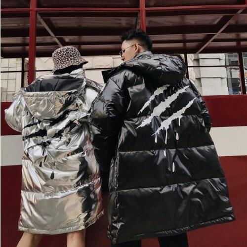 New bright silver bright black duck down jacket men and women casual coat jacket S-L