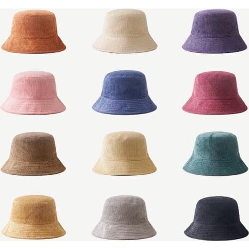 2021 Bucket Hat Solid Fisherman Hat Corduroy Sun Hat Reversible Hip-Hip Cap Foldable Hunting Hat Fishing Cap