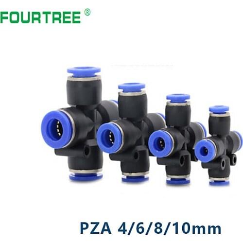 PZA Cross Shape 4-Way Equal Pneumatic 4mm 6mm 8mm 10mm OD Hose Tube Push In 4-Port Air Splitter Gas Connector Quick Fitting 5Pcs