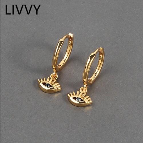 LIVVY Punk Blue Zircon Eye Shape Earrings For Women Silver Color Evil Eye Earrings Party Jewelry Gifts
