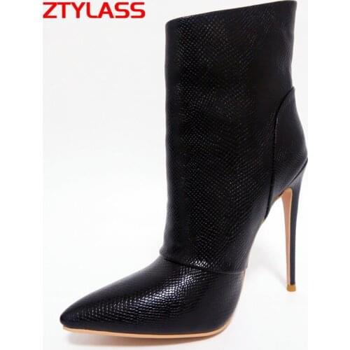 Autumn Winter Sexy Super High Heels Ankle Boots Women Shoes Faux Leather Pointed Toe Boots Fashion Slip On Calf Boots