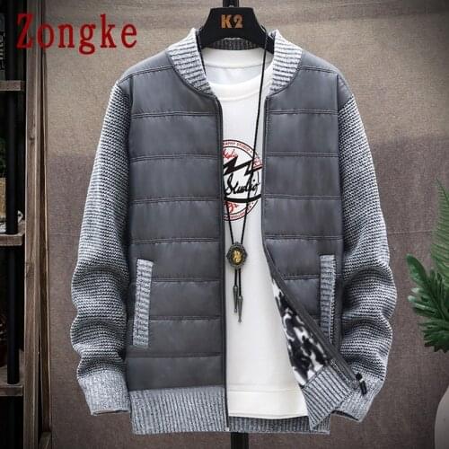Zongke Thick Patchwork Mens Cardigan Knitted Top Autumn Winter Mens Sweater Knitted Mens Clothing 2021 New Arrival M-3XL