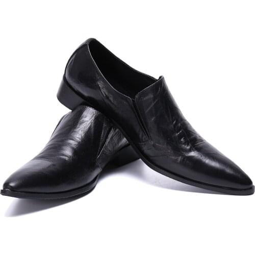 Black mens leather shoes sapato social masculino Genuine leather slip on work Flats Gentleman Party business formal shoes men 47