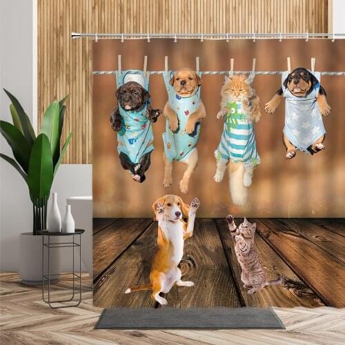 Cute Sandy Beach Animal Shower Curtain Funny Dog Bathroom Decor Set Summer Hanging Cloth With Hook Waterproof Kids Bath Curtains