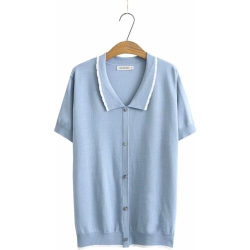 Plus size Elasticity knitted women pink sky blue white black shirts 2021 summer casual Short sleeve ladies blouse tops female