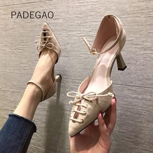 2020 Women Sandals Khaki Shallow High-heeled Sandals Concise Butterfly-knot Sexy Womens Shoes